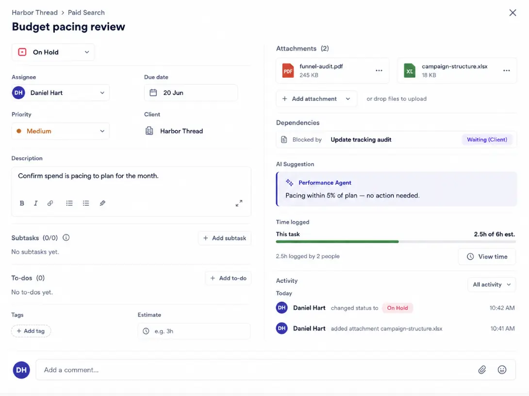 Operato projects and tasks view